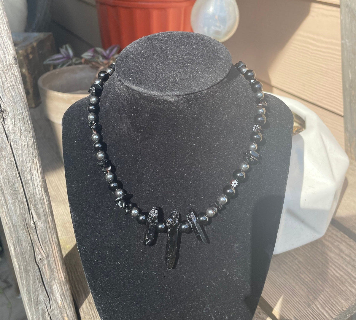 BLACK OBSIDIAN, SNOWFLAKE OBSIDIAN & HEMATITE - NECKLACE